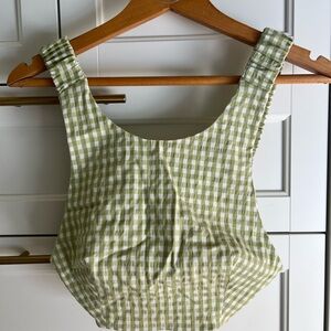 Zara Olive and White Checkered Top